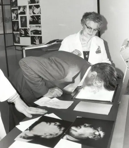 Old Photo, Man Copying Face on Copier, NW Imaging Analysts