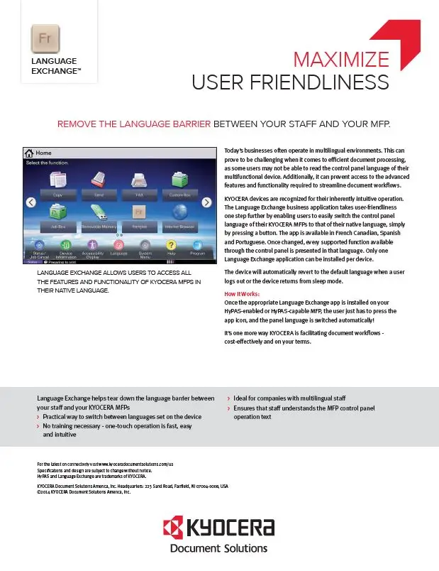 Kyocera, Software, Network Device Management, Language Exchange, NW Imaging Analysts