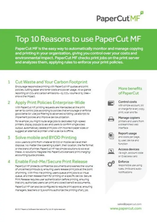 Top 10 Reasons, Papercut Mf, NW Imaging Analysts