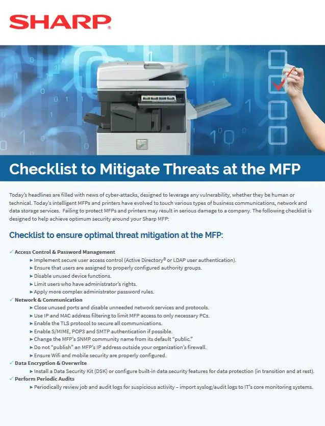 Mfp Security Checklist, Sharp, NW Imaging Analysts