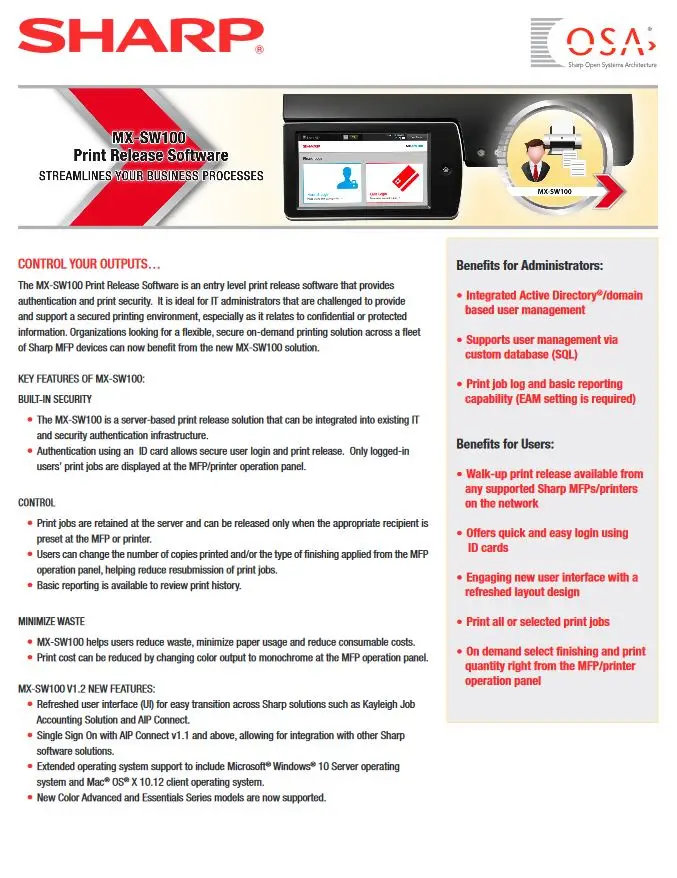 Sharp, print release software, NW Imaging Analysts