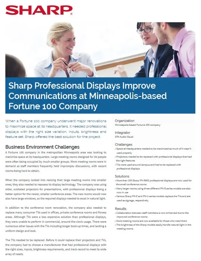 Sharp, Professional Displays, Improve Communications, corporate, NW Imaging Analysts