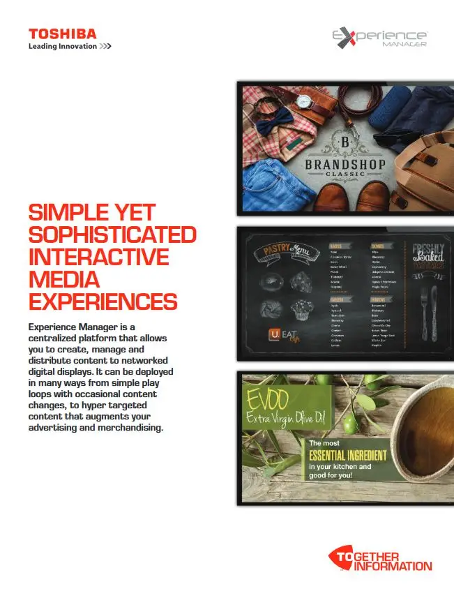 Experience Manager, Brochure, Digital Signage, Toshiba, NW Imaging Analysts