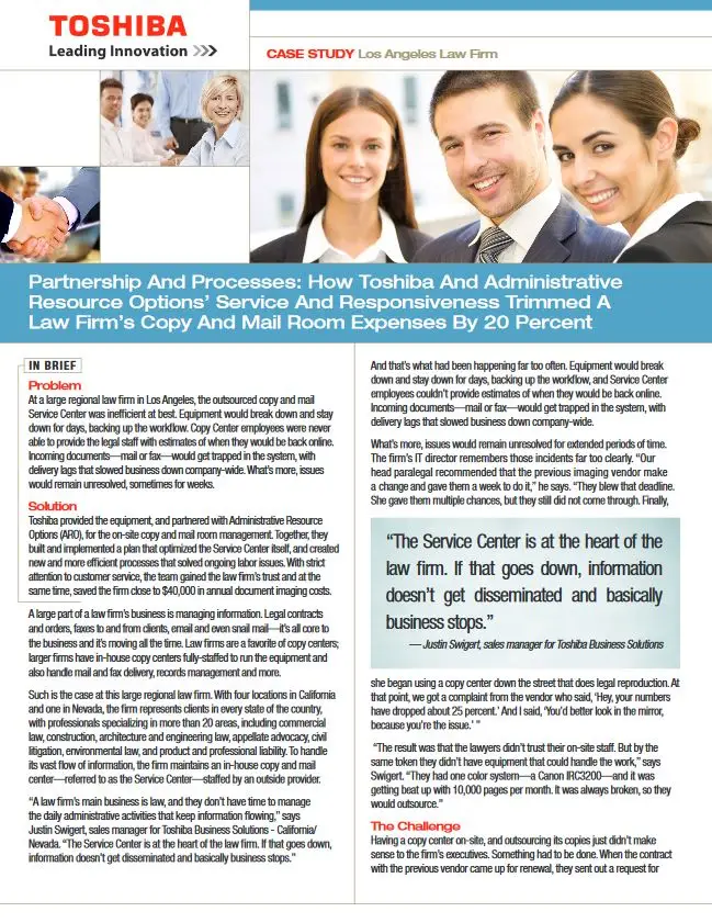 Law Firm, Success Story, Industry Solutions, Vertical Markets, Legal, Toshiba, NW Imaging Analysts