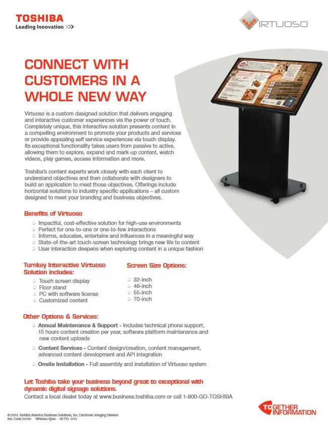 Virtuoso, Brochure, Digital Signage, Toshiba, NW Imaging Analysts
