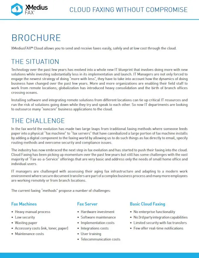Xmmedius Cloud Fax Brochure, XMedius Fax, NW Imaging Analysts